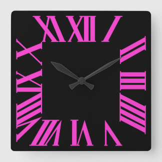 PixDezines DIY カラー ホットピンク ローマ数字 スクエア壁時計