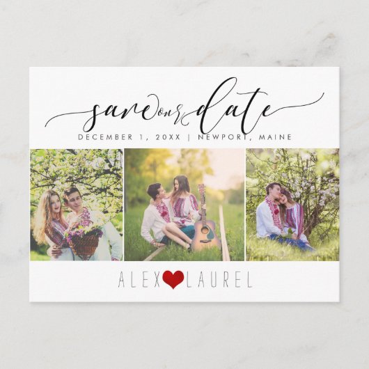 PixDezines DIY カラー / Save our Date / カリグラフィー ポストカード (正面)