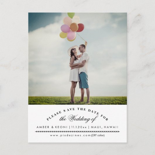 PixDezines DIY カラー Save the Date 案内ポストカード (正面)