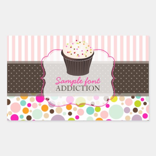 PixDezines diy、バブルガム+カップケーキを振りかける 長方形シール (正面)