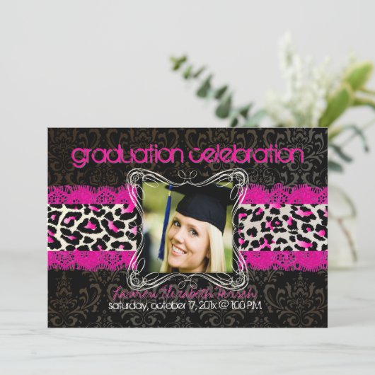 PixDezines diy 2012の卒業/cheetah 5x7 招待状 (スタンド正面)