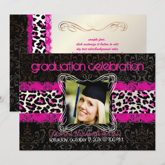 PixDezines diy 2012の卒業/cheetah 5x7 招待状 (正面/裏面)