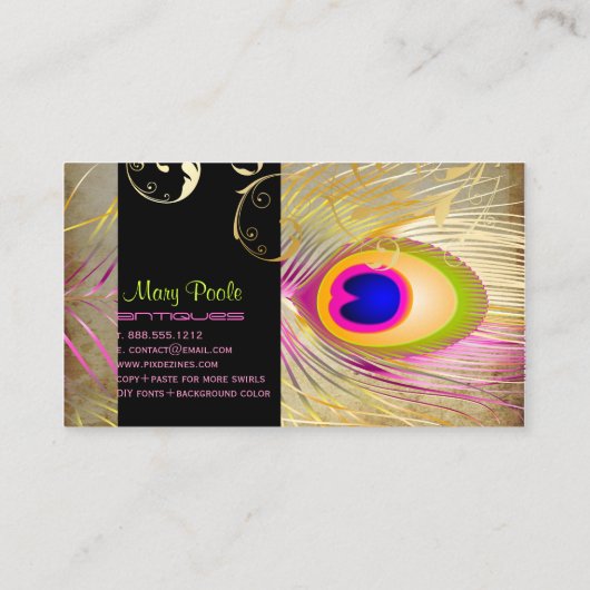 PixDezines DIY background/peacock+filigree swirls 名刺 (裏面)