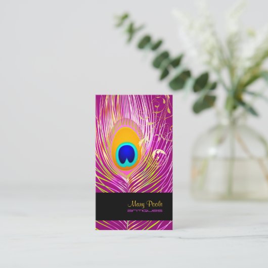 PixDezines DIY background/peacock+filigree swirls 名刺 (スタンド正面)