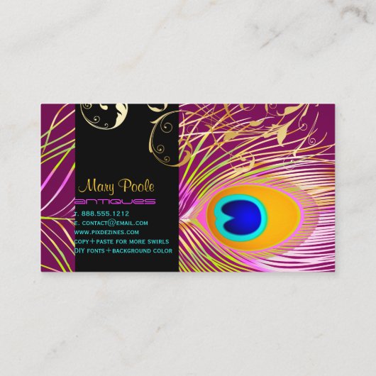 PixDezines DIY background/peacock+filigree swirls 名刺 (裏面)