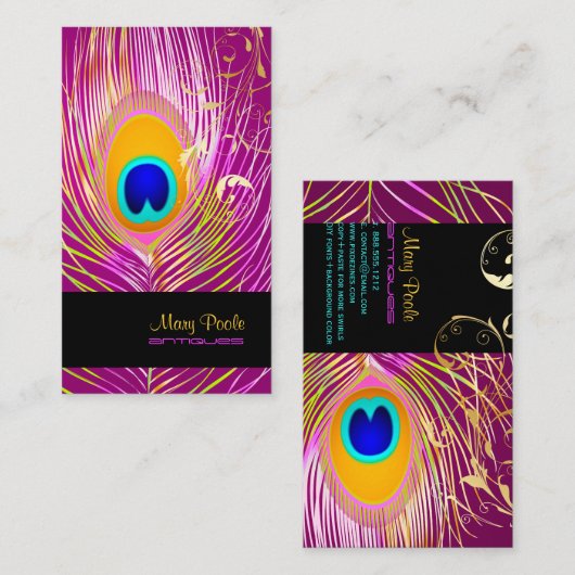 PixDezines DIY background/peacock+filigree swirls 名刺 (正面/裏面)