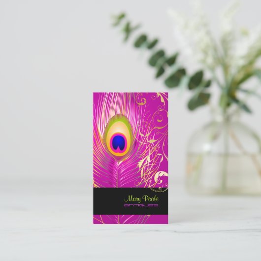 PixDezines DIY background/peacock+filigree swirls 名刺 (スタンド正面)