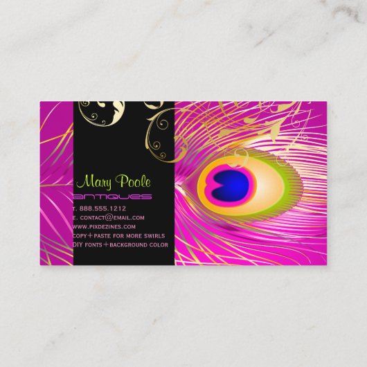 PixDezines DIY background/peacock+filigree swirls 名刺 (裏面)