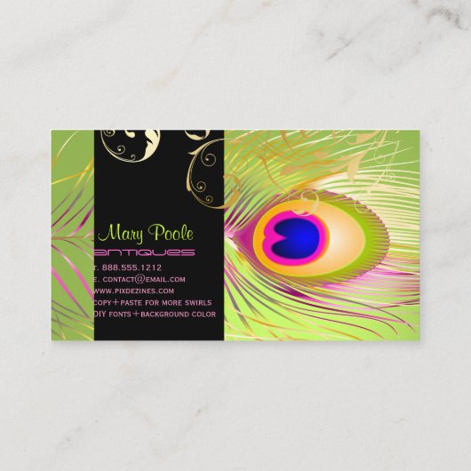 PixDezines DIY background/peacock+filigree swirls 名刺 (裏面)