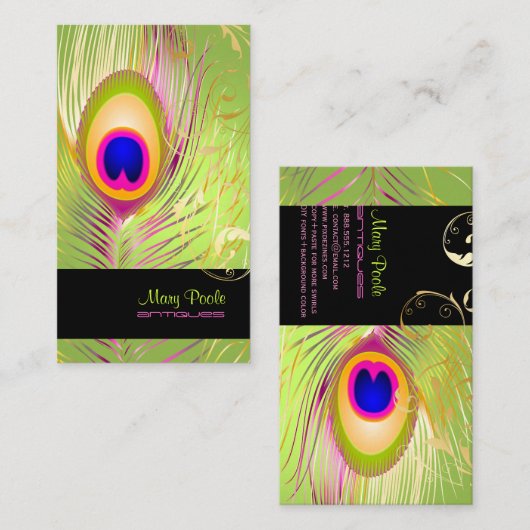 PixDezines DIY background/peacock+filigree swirls 名刺 (正面/裏面)