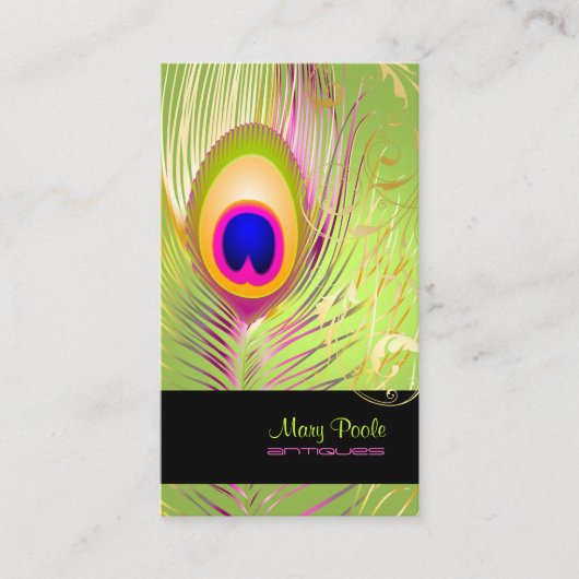PixDezines DIY background/peacock+filigree swirls 名刺 (正面)