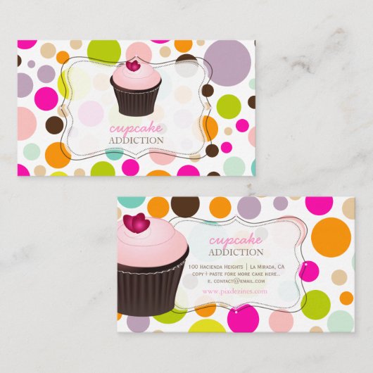 PixDezines diy cupkake+rainbow水玉模様 名刺 (正面/裏面)