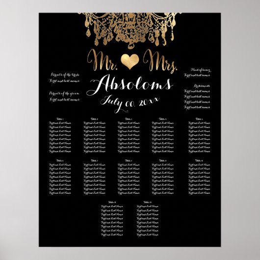 PixDezines DIYColor/金ゴールドシャンデリア/ハート/座席 ポスター (正面)