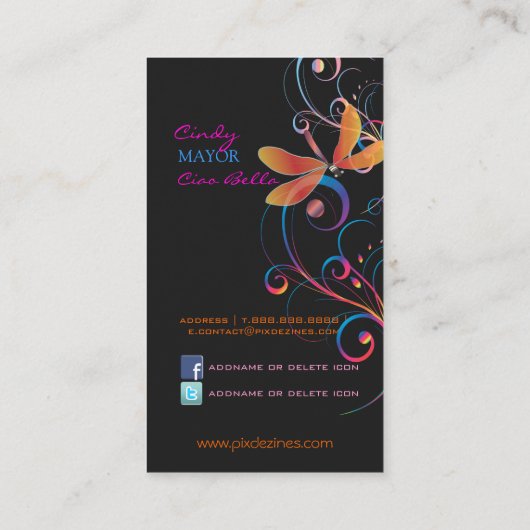 PixDezines Dragonflies Journey Rainbow 名刺 (裏面)