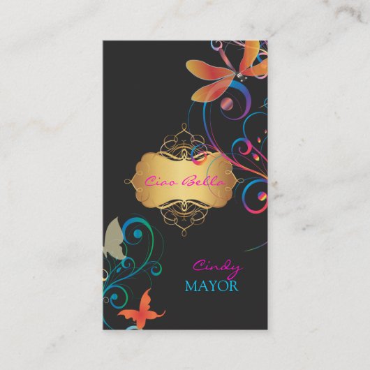 PixDezines Dragonflies Journey Rainbow 名刺 (正面)