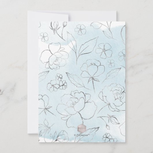 PixDezines Dusty Blueバラスフェイクシルバーグリッター 招待状 (裏面)