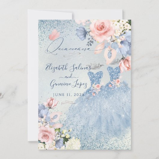 PixDezines Dusty Blueバラツインズキンセアニェラ 招待状 (正面)
