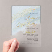 PixDezines Dusty Blue Gold Baptism+1st Birthday アクリル招待状 (インサイチュ (ポータブル))