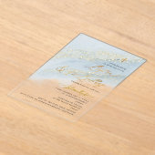 PixDezines Dusty Blue Gold Baptism+1st Birthday アクリル招待状 (レイダウン)