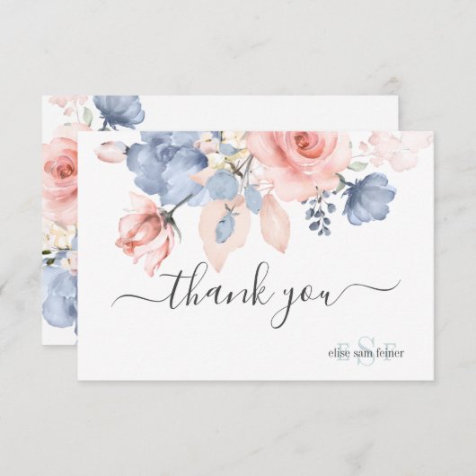 PixDezines Dusty Navy Blue赤面バラありがとう サンキューカード (正面/裏面)