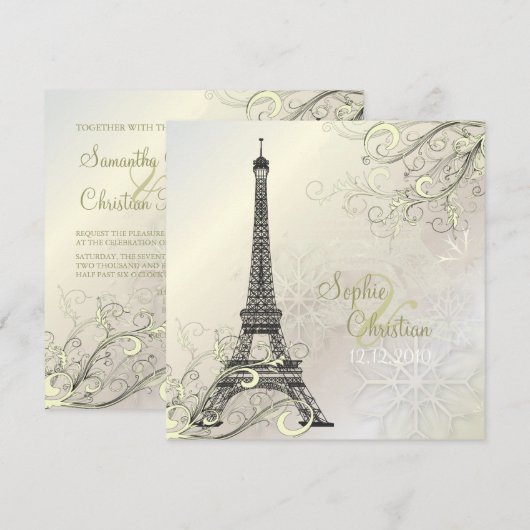 PixDezines EIFFEL PARIS+SNOWFLAKES INVITATIONS 招待状 (正面/裏面)