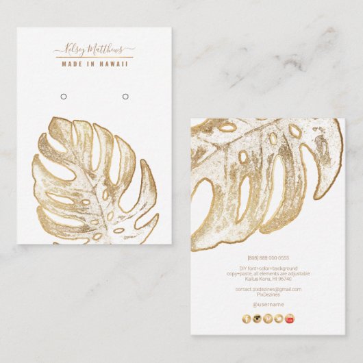 PixDezines Faux Gold Tropical Leaves Earrings 名刺 (正面/裏面)