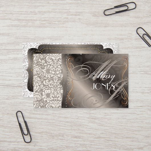 PixDezines Fidoraヴィンテージダマスク 名刺 (正面/裏面インサイチュ)