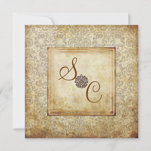 PixDezines Fidora, ヴィンテージ ダマスク 招待状 (正面)