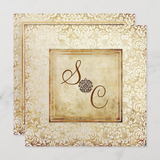 PixDezines FIDORA, ヴィンテージ ダマスク 招待状 (正面/裏面)