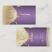 PixDezines Filigree+swarls/金ゴールド+purple/DIY 名刺 (正面/裏面)