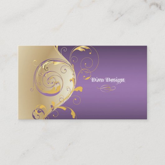 PixDezines Filigree+swarls/金ゴールド+purple/DIY 名刺 (正面)