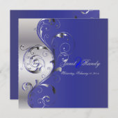 PixDezines Filigree+swarls/silver+blue 招待状 (正面/裏面)