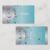 PixDezines Filigree+swarls/silver+blue ice 名刺 (正面/裏面)