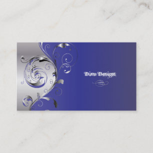 PixDezines Filigree+swirls/silver+cobalt blue 名刺