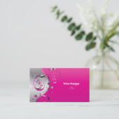 PixDezines Filigree+swirls/silver+hot pink 名刺 (スタンド正面)