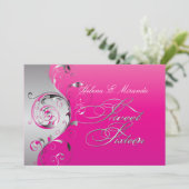 PixDezines Filigree+swirls/silver+hot pink 招待状 (スタンド正面)