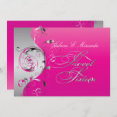 PixDezines Filigree+swirls/silver+hot pink 招待状 (正面/裏面)
