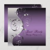PixDezines Filigree+swirls/silver+lavender 招待状 (正面/裏面)
