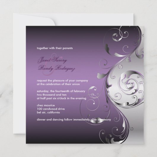 PixDezines Filigree+swirls/silver+lavender 招待状 (裏面)