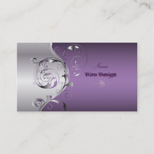 PixDezines Filigree+swirls/silver+lavender blue 名刺 (正面)