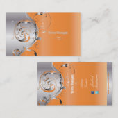 PixDezines Filigree+swirls/silver+tangerine tango 名刺 (正面/裏面)