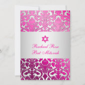 PixDezines Flora Damaskバルミツワー/Pink/Silver 招待状 (正面)