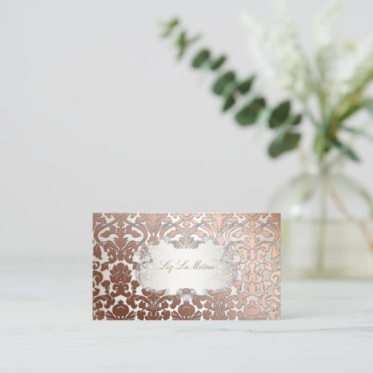 PixDezines flora damask/フェイク銅 名刺 (スタンド正面)