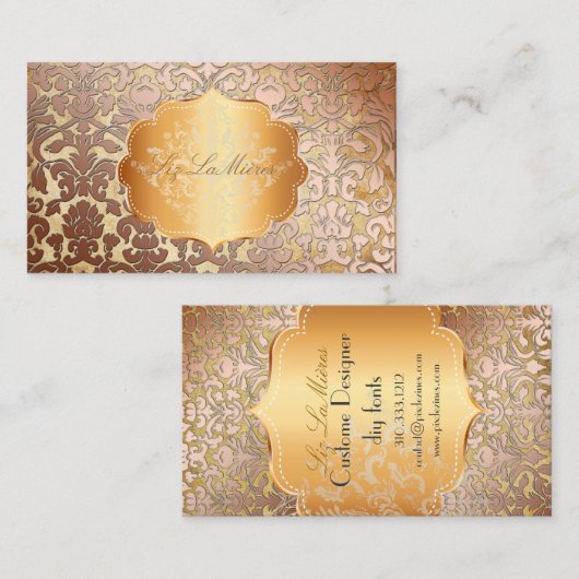 PixDezines FLORA DAMASK フェイク COPPER+PARCHMENT(PixD 名刺 (正面/裏面)