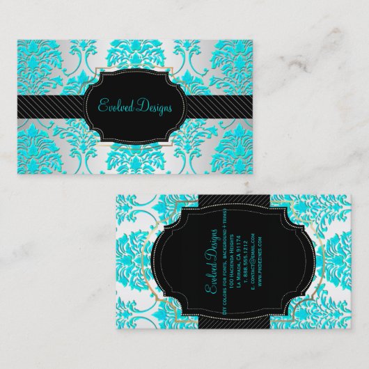 PixDezines florentius damask/aqua 名刺 (正面/裏面)