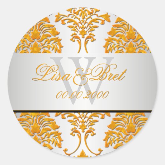 PixDezines florentius damask/orange ラウンドシール (正面)