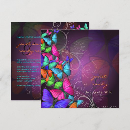 PixDezines Fluttering By/Neonカラー/plum 招待状 (正面/裏面)