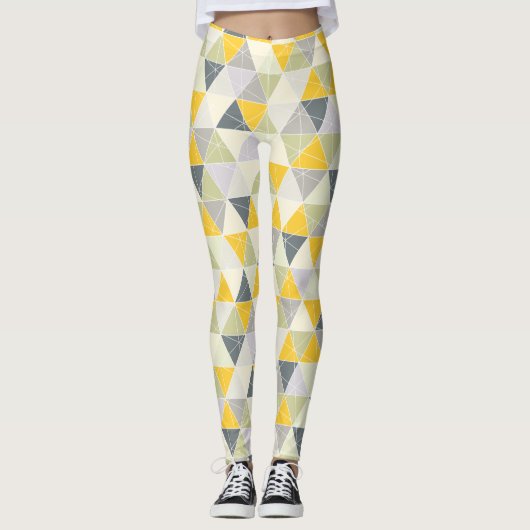 PixDezines Geometric/Yellow/Gray レギンス (正面)