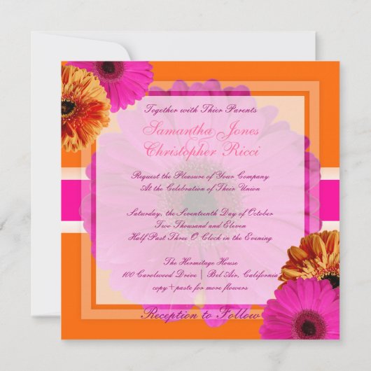 PixDezines Gerbera、orage+passion pink/diyカラー 招待状 (裏面)