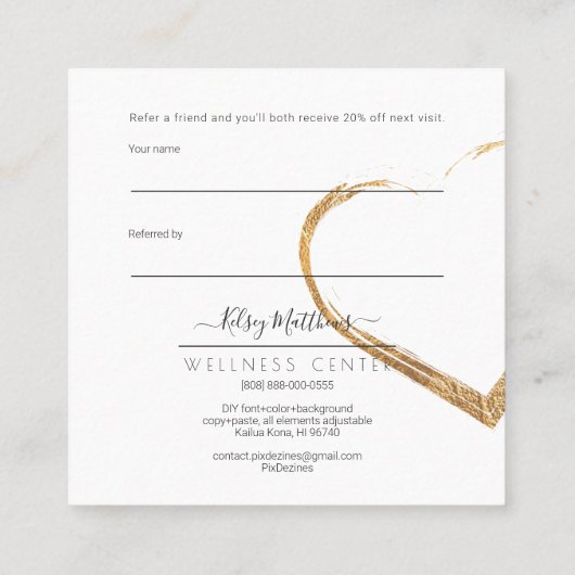 PixDezines Glam共有ザラブフェイク金ゴールド スクエア名刺 (裏面)